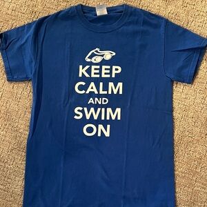 Keep Calm and Swim On Blue Graphic Tee